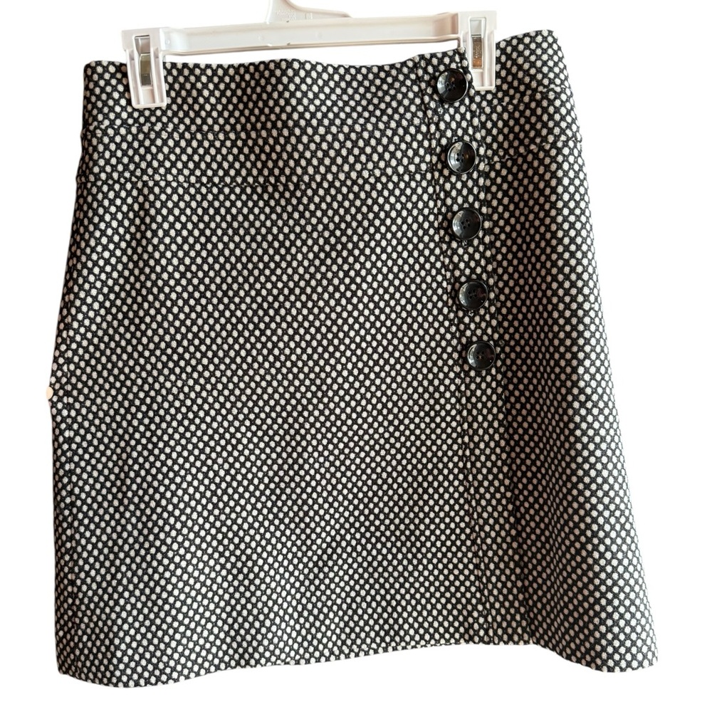 NWOT TALBOTS Black and White Polka Dot Wool Button Preppy Skirt Size 8
